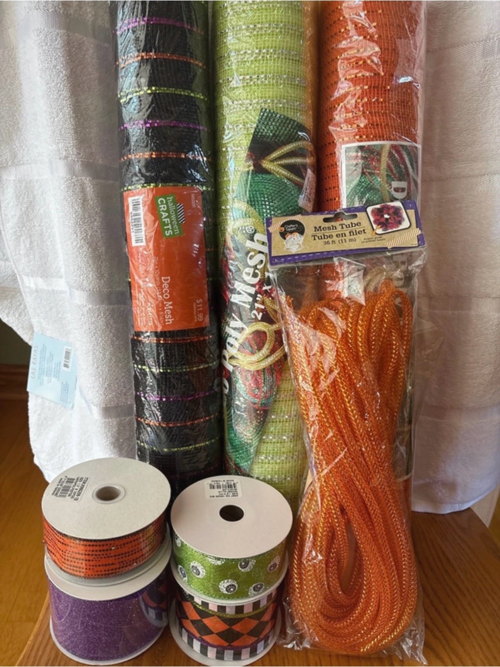 Assorted Halloween Craft Mesh & Ribbon Bundle - Orange, Green, Black, Purple